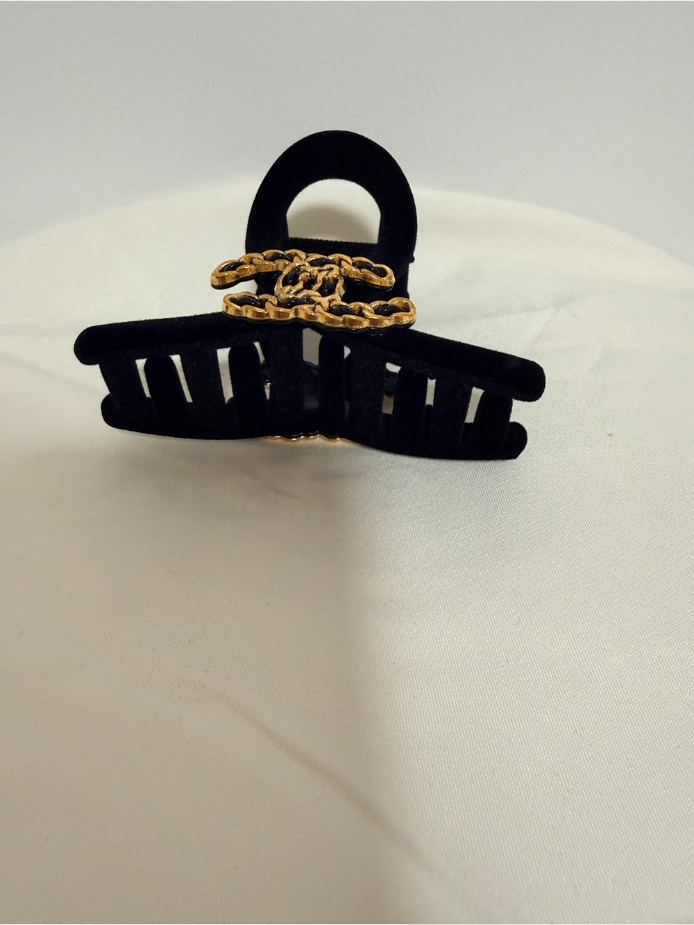 Black Velvet Hair Clip with Gold Chain Accent - Picture 4 of 4